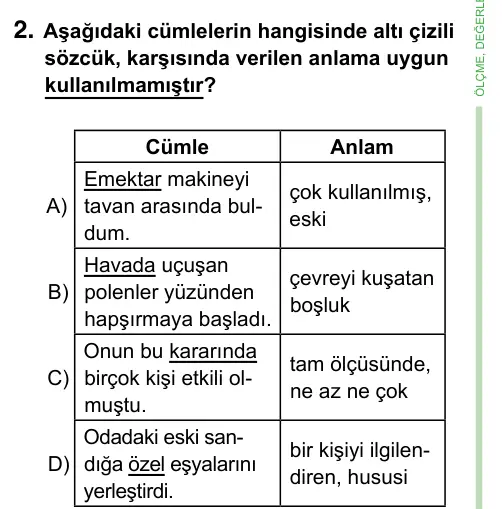 8. Sınıf ve Hazırlık Türkçe 2023 İOKBS Bursluluk Sınavı 2. Soru görseli