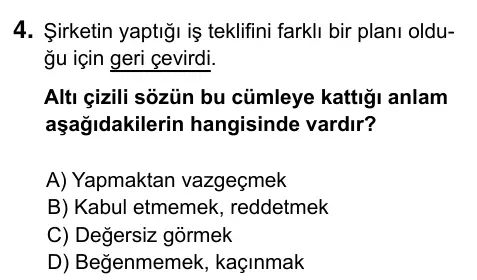 8. Sınıf ve Hazırlık Türkçe 2023 İOKBS Bursluluk Sınavı 4. Soru görseli