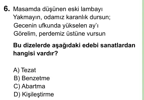8. Sınıf ve Hazırlık Türkçe 2023 İOKBS Bursluluk Sınavı 6. Soru görseli