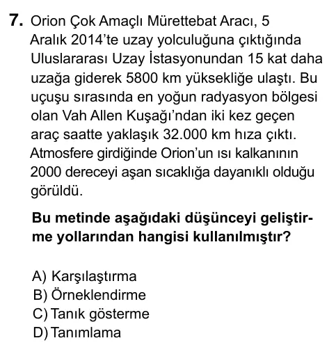 8. Sınıf ve Hazırlık Türkçe 2023 İOKBS Bursluluk Sınavı 7. Soru görseli