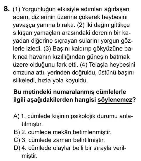 8. Sınıf ve Hazırlık Türkçe 2023 İOKBS Bursluluk Sınavı 8. Soru görseli