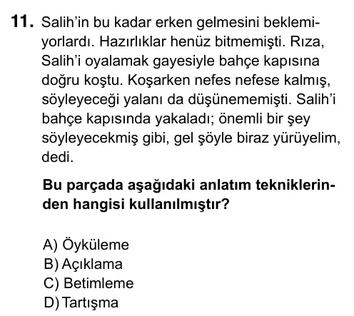 9, 10, 11. Sınıf Türk Dili ve Edebiyatı 2023 İOKBS Bursluluk Sınavı 11. Soru görseli