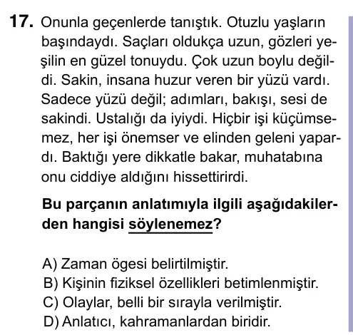 9, 10, 11. Sınıf Türk Dili ve Edebiyatı 2023 İOKBS Bursluluk Sınavı 17. Soru görseli