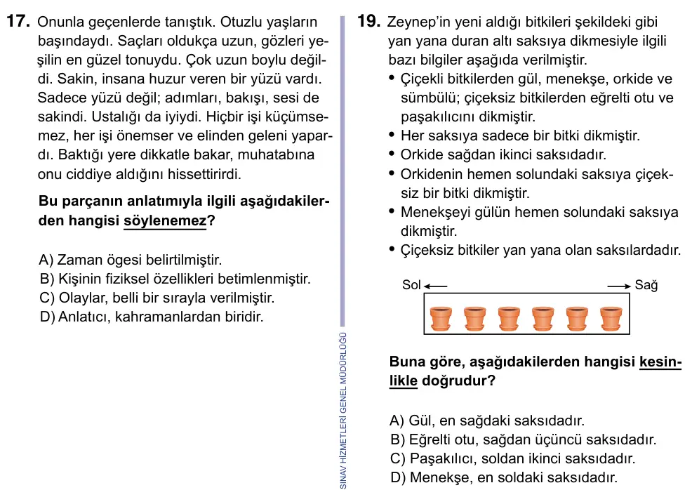 9, 10, 11. Sınıf Türk Dili ve Edebiyatı 2023 İOKBS Bursluluk Sınavı 19. Soru görseli