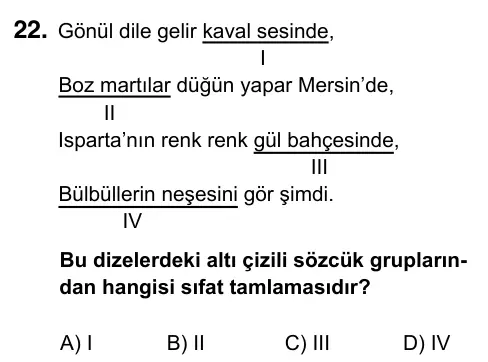 9, 10, 11. Sınıf Türk Dili ve Edebiyatı 2023 İOKBS Bursluluk Sınavı 22. Soru görseli