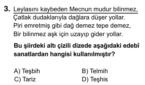 9, 10, 11. Sınıf Türk Dili ve Edebiyatı 2023 İOKBS Bursluluk Sınavı 3. Soru görseli