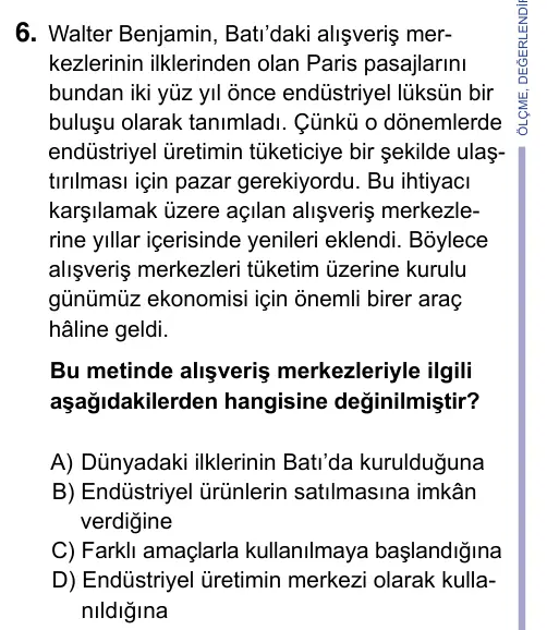 9, 10, 11. Sınıf Türk Dili ve Edebiyatı 2023 İOKBS Bursluluk Sınavı 6. Soru görseli