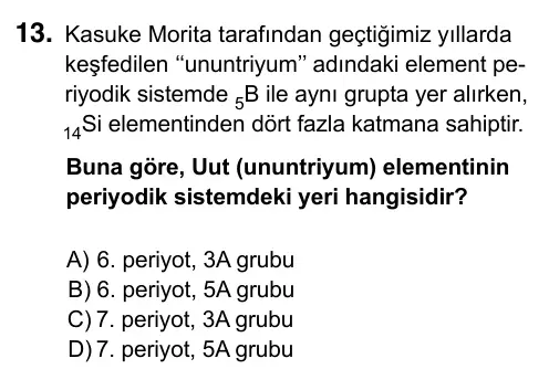 9, 10, 11. Sınıf Fen Bilimleri 2023 İOKBS Bursluluk Sınavı 13. Soru görseli