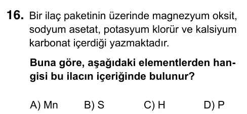 9, 10, 11. Sınıf Fen Bilimleri 2023 İOKBS Bursluluk Sınavı 16. Soru görseli