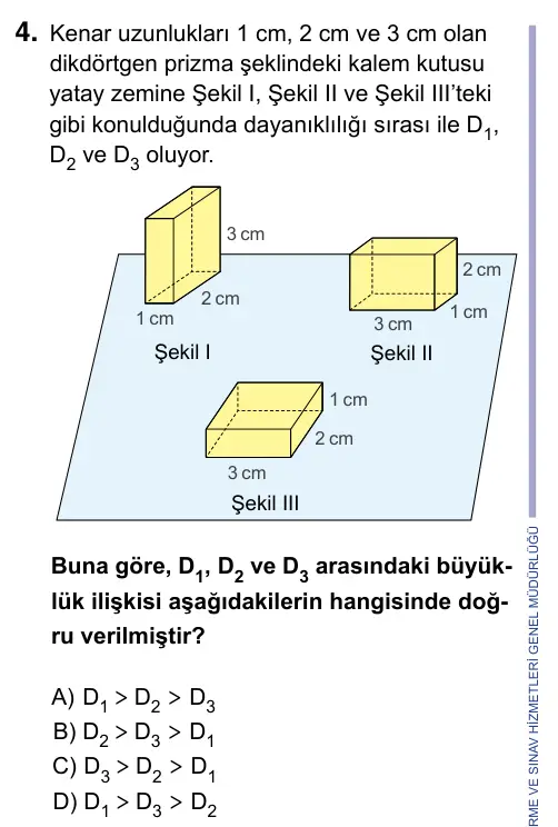 9, 10, 11. Sınıf Fen Bilimleri 2023 İOKBS Bursluluk Sınavı 4. Soru görseli