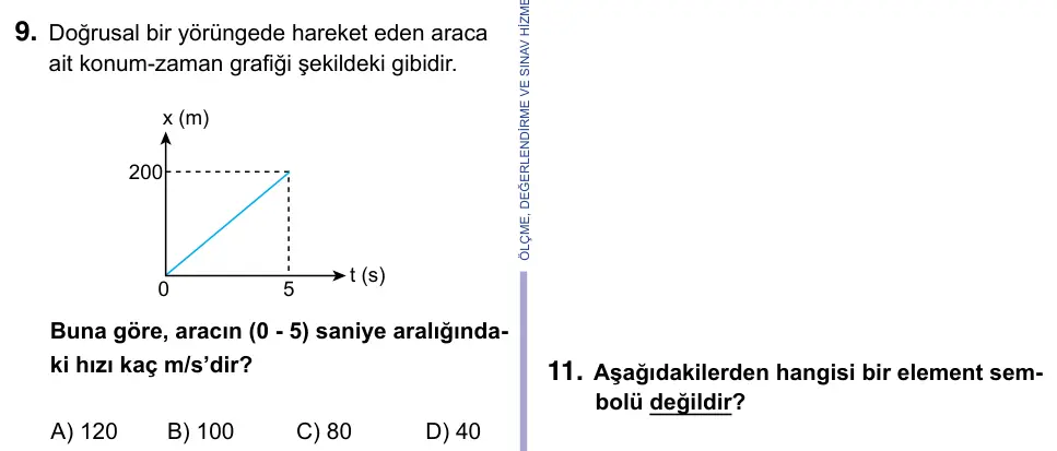 9, 10, 11. Sınıf Fen Bilimleri 2023 İOKBS Bursluluk Sınavı 9. Soru görseli