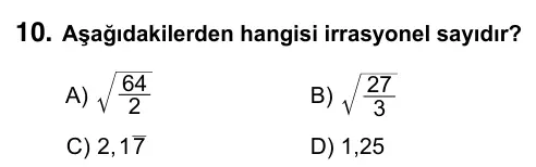 9, 10, 11. Sınıf Matematik 2023 İOKBS Bursluluk Sınavı 10. Soru görseli