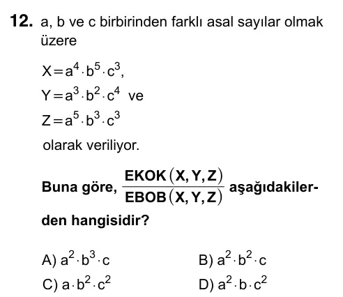 9, 10, 11. Sınıf Matematik 2023 İOKBS Bursluluk Sınavı 12. Soru görseli
