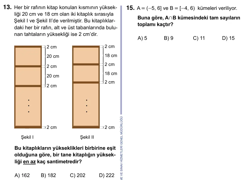 9, 10, 11. Sınıf Matematik 2023 İOKBS Bursluluk Sınavı 13. Soru görseli