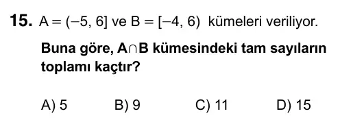 9, 10, 11. Sınıf Matematik 2023 İOKBS Bursluluk Sınavı 15. Soru görseli