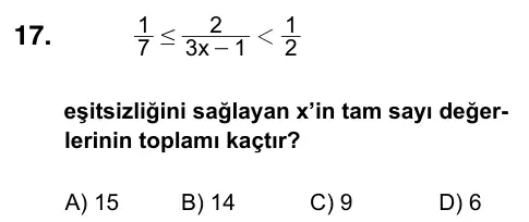 9, 10, 11. Sınıf Matematik 2023 İOKBS Bursluluk Sınavı 17. Soru görseli