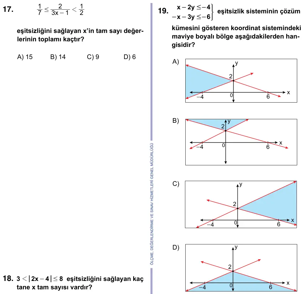 9, 10, 11. Sınıf Matematik 2023 İOKBS Bursluluk Sınavı 19. Soru görseli (1/2)