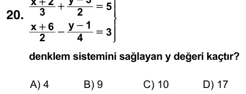 9, 10, 11. Sınıf Matematik 2023 İOKBS Bursluluk Sınavı 20. Soru görseli