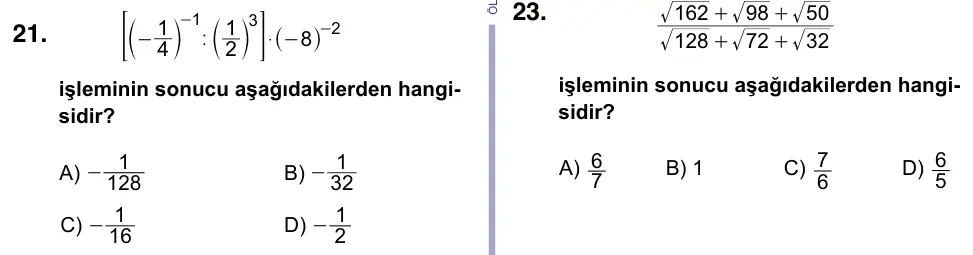 9, 10, 11. Sınıf Matematik 2023 İOKBS Bursluluk Sınavı 21. Soru görseli