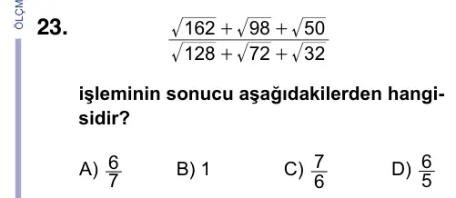9, 10, 11. Sınıf Matematik 2023 İOKBS Bursluluk Sınavı 23. Soru görseli