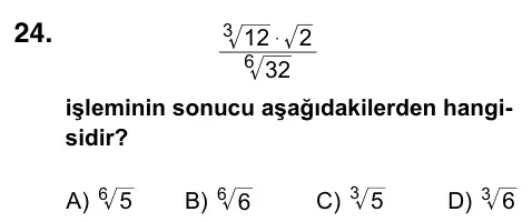 9, 10, 11. Sınıf Matematik 2023 İOKBS Bursluluk Sınavı 24. Soru görseli