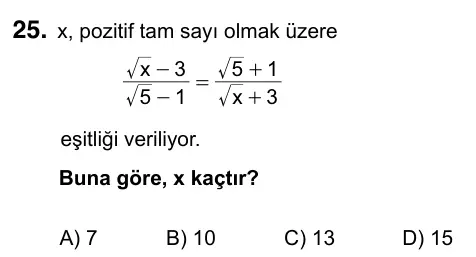 9, 10, 11. Sınıf Matematik 2023 İOKBS Bursluluk Sınavı 25. Soru görseli