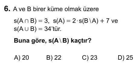9, 10, 11. Sınıf Matematik 2023 İOKBS Bursluluk Sınavı 6. Soru görseli