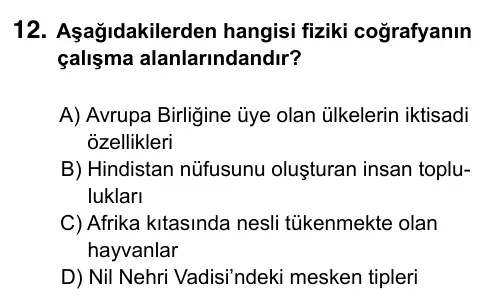 9, 10, 11. Sınıf Sosyal Bilgiler 2023 İOKBS Bursluluk Sınavı 12. Soru görseli
