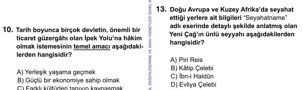 9, 10, 11. Sınıf Sosyal Bilgiler 2023 İOKBS Bursluluk Sınavı 13. Soru görseli