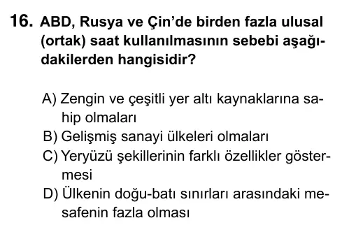 9, 10, 11. Sınıf Sosyal Bilgiler 2023 İOKBS Bursluluk Sınavı 16. Soru görseli