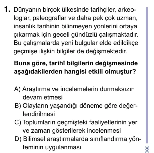 9, 10, 11. Sınıf Sosyal Bilgiler 2023 İOKBS Bursluluk Sınavı 1. Soru görseli