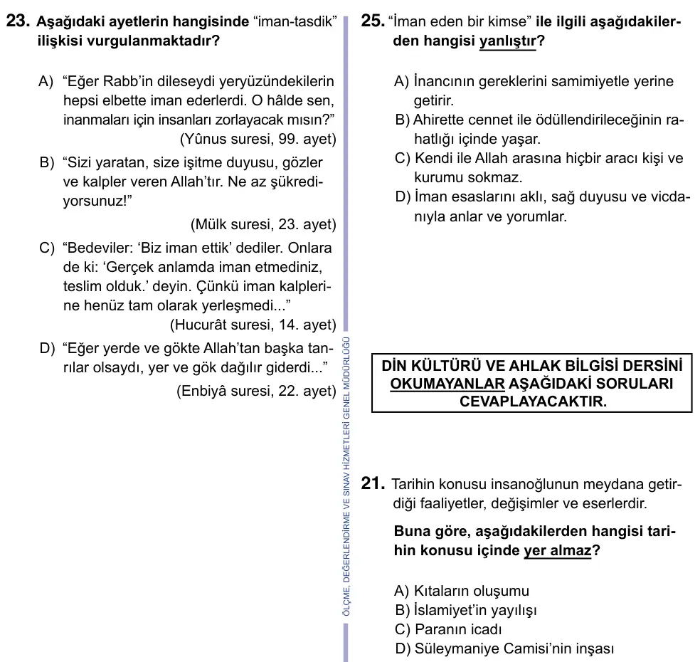 9, 10, 11. Sınıf Sosyal Bilgiler 2023 İOKBS Bursluluk Sınavı 25. Soru görseli (1/3)