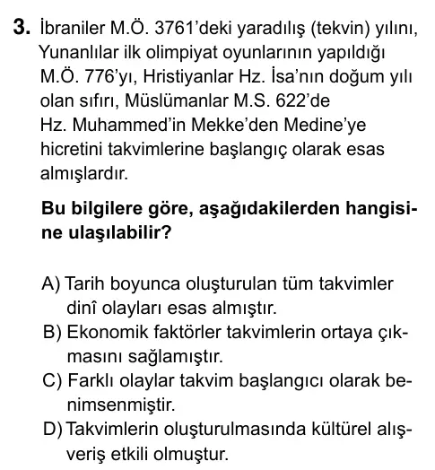 9, 10, 11. Sınıf Sosyal Bilgiler 2023 İOKBS Bursluluk Sınavı 3. Soru görseli