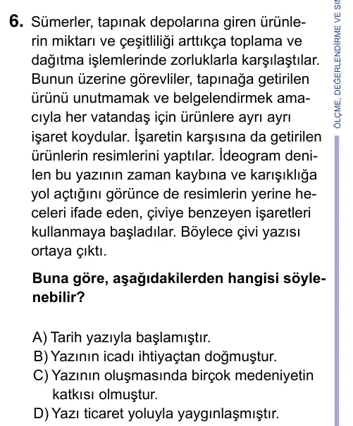 9, 10, 11. Sınıf Sosyal Bilgiler 2023 İOKBS Bursluluk Sınavı 6. Soru görseli