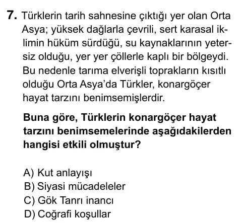 9, 10, 11. Sınıf Sosyal Bilgiler 2023 İOKBS Bursluluk Sınavı 7. Soru görseli