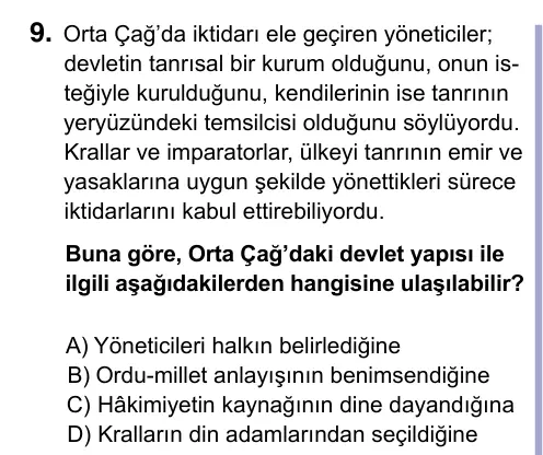 9, 10, 11. Sınıf Sosyal Bilgiler 2023 İOKBS Bursluluk Sınavı 9. Soru görseli
