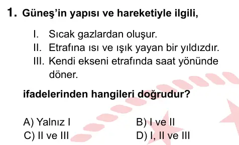 5. Sınıf Fen Bilimleri 2024 İOKBS Bursluluk Sınavı 1. Soru görseli