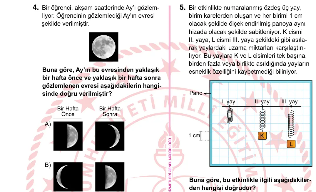 5. Sınıf Fen Bilimleri 2024 İOKBS Bursluluk Sınavı 4. Soru görseli