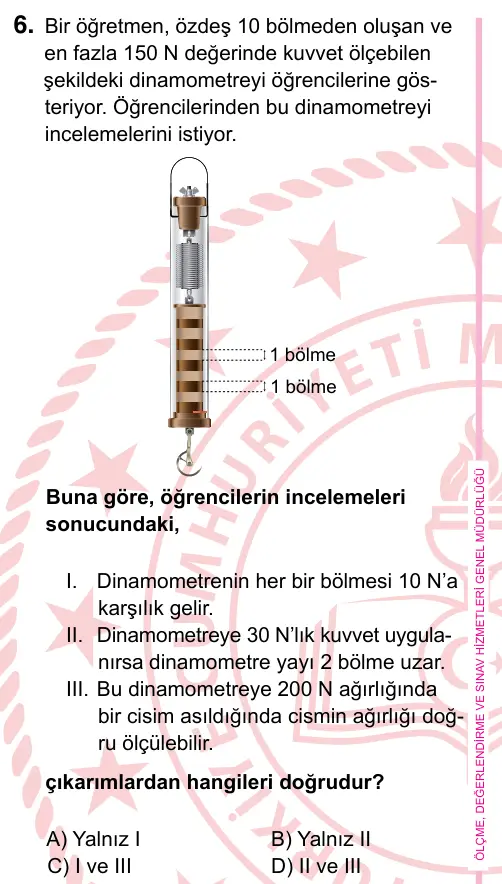 5. Sınıf Fen Bilimleri 2024 İOKBS Bursluluk Sınavı 6. Soru görseli