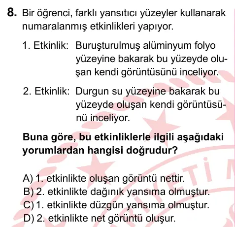 5. Sınıf Fen Bilimleri 2024 İOKBS Bursluluk Sınavı 8. Soru görseli