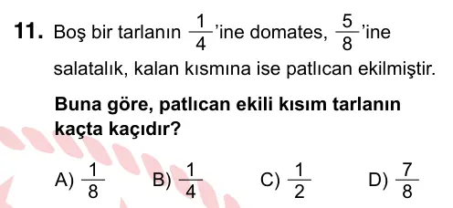 5. Sınıf Matematik 2024 İOKBS Bursluluk Sınavı 11. Soru görseli