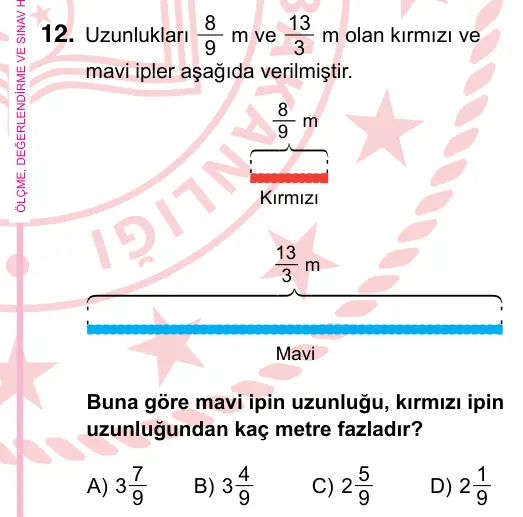 5. Sınıf Matematik 2024 İOKBS Bursluluk Sınavı 12. Soru görseli
