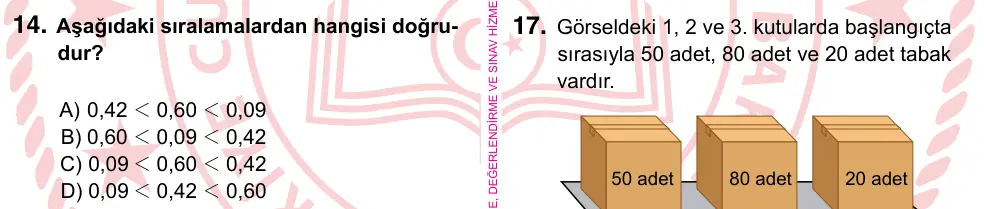 5. Sınıf Matematik 2024 İOKBS Bursluluk Sınavı 14. Soru görseli