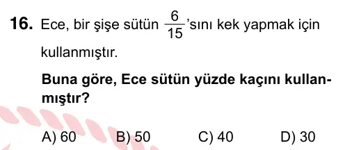 5. Sınıf Matematik 2024 İOKBS Bursluluk Sınavı 16. Soru görseli
