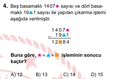 5. Sınıf Matematik 2024 İOKBS Bursluluk Sınavı 4. Soru görseli