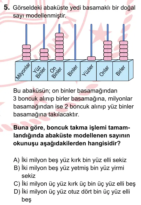 5. Sınıf Matematik 2024 İOKBS Bursluluk Sınavı 5. Soru görseli