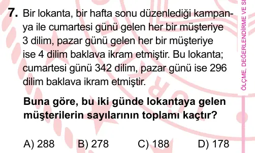 5. Sınıf Matematik 2024 İOKBS Bursluluk Sınavı 7. Soru görseli
