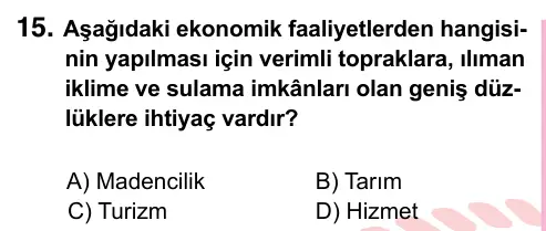 5. Sınıf Sosyal Bilgiler 2024 İOKBS Bursluluk Sınavı 15. Soru görseli