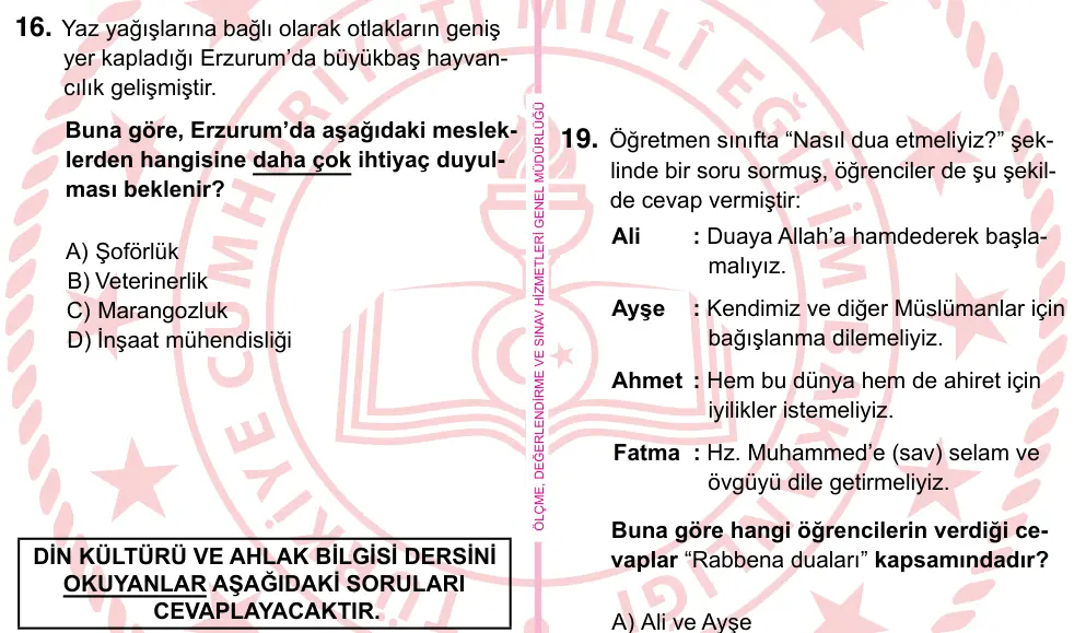 5. Sınıf Sosyal Bilgiler 2024 İOKBS Bursluluk Sınavı 16. Soru görseli