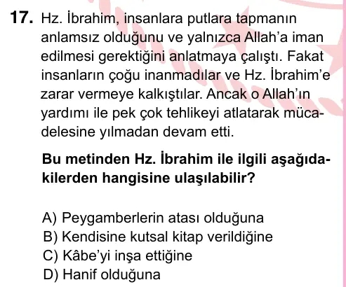 5. Sınıf Sosyal Bilgiler 2024 İOKBS Bursluluk Sınavı 17. Soru görseli